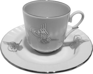 Ar 722 Osmanlı Tuğralı Platin Yaldızlı 2 li Fincan Takımı