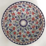 Karanfil Desenli El Yapımı Tezgah Üstü Çini Lavabo