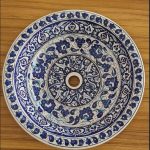 Kobalt Şakayık Desenli El Yapımı Tezgah Üstü Çini Lavabo