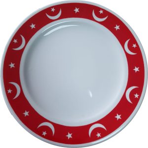 PRT 100 25 cm Kırmızı beyaz ay yıldız bayrak desenli  porselen Kaligrafi çini tabak