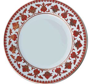 PRT 102 25 cm Kırmızı Beyaz İznik Rumi  porselen Kaligrafi çini tabak
