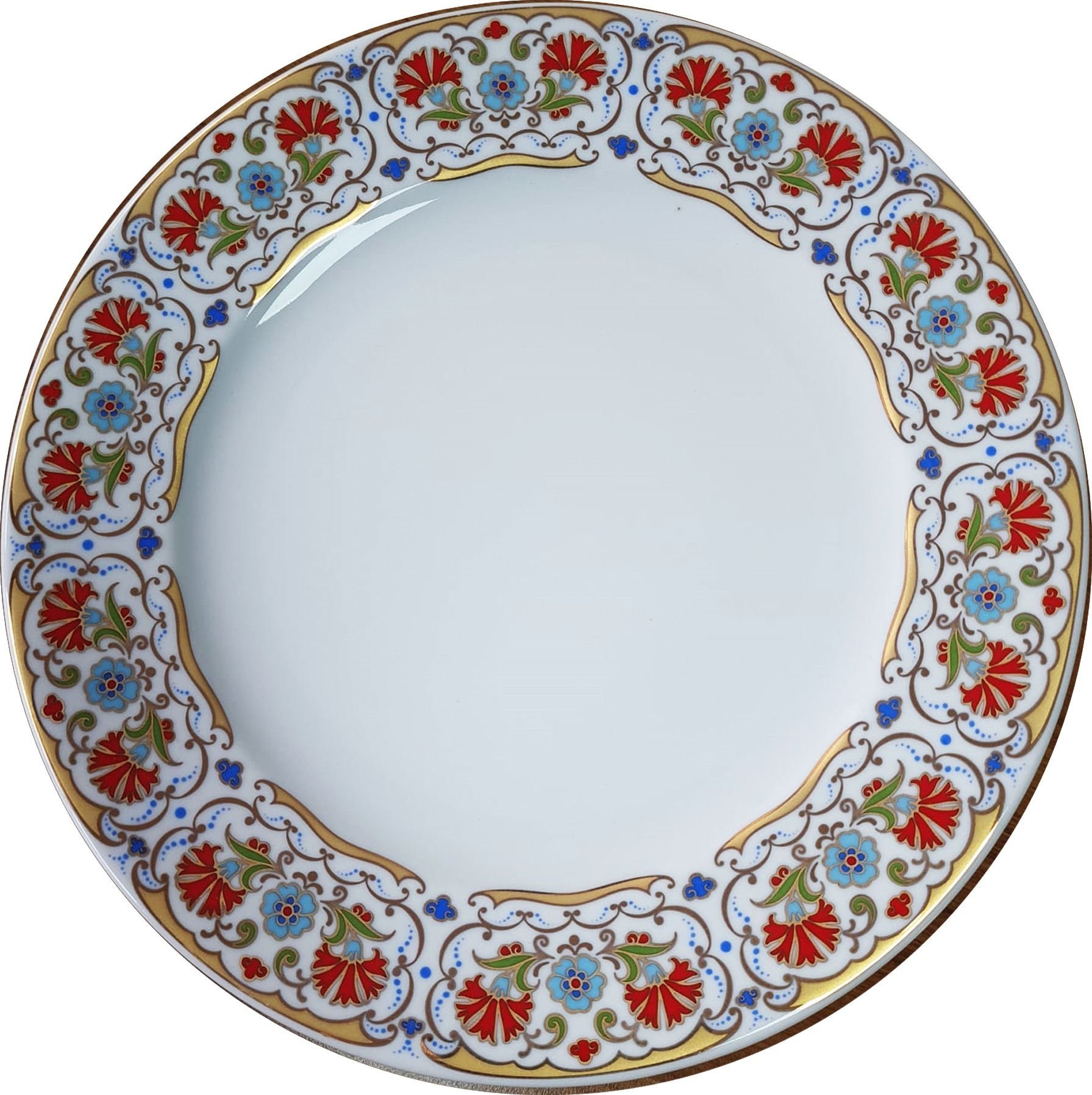 PRT 112 25 cm Sarı  Altın yaldızlı  karanfil desenli  porselen Kaligrafi çini tabak