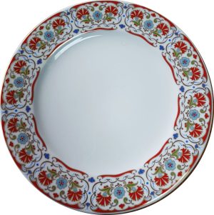 PRT 113 25 cm Kırmızı  Altın yaldızlı  karanfil desenli  porselen Kaligrafi çini tabak