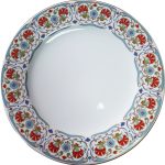 PRT 114 25 cm mavi  Altın yaldızlı  karanfil desenli  porselen Kaligrafi çini tabak