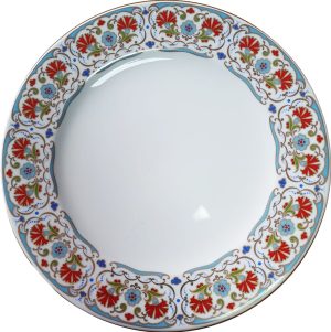 PRT 114 25 cm mavi  Altın yaldızlı  karanfil desenli  porselen Kaligrafi çini tabak