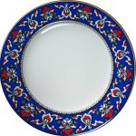 PRT 123 25 cm iznik mavi çiçek desenli  porselen Kaligrafi çini tabak