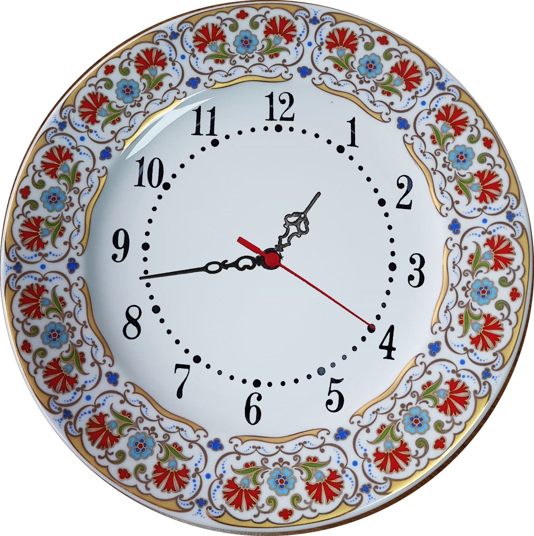 PRT 132 25 Cm Sarı Altın Yaldızlı karanfil Desenli Porselen Çini saat