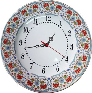 PRT 134 25 Cm Maviı Altın Yaldızlı karanfil Desenli Porselen Çini saat