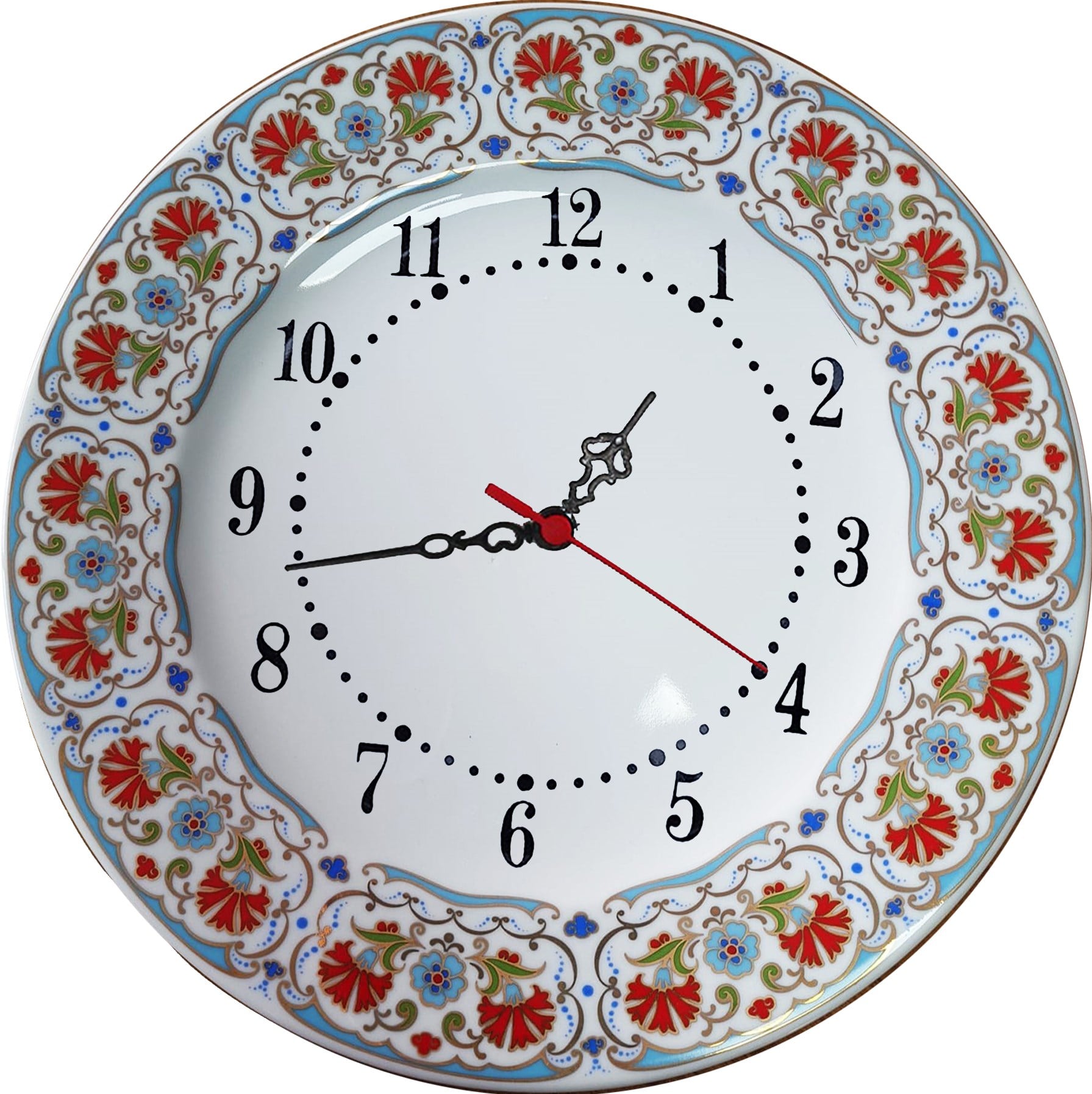 PRT 134 25 Cm Maviı Altın Yaldızlı karanfil Desenli Porselen Çini saat