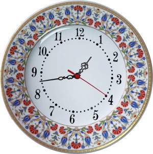 PRT 141 25 Cm Sarı Altın Yaldızlı Lale karanfil Desenli Porselen Çini saat