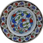 PRT 31 25 Cm Siyah Altın Yaldızlı Lale karanfil Çini Desenli Porselen Tabak