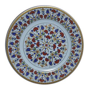 PRT 34 25 Cm Sarı Altın Yaldızlı Lale karanfil Desenli Porselen Çini Tabak