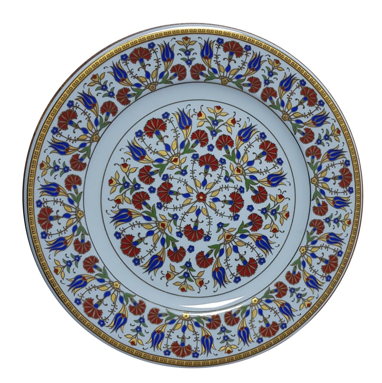 PRT 34 25 Cm Sarı Altın Yaldızlı Lale karanfil Desenli Porselen Çini Tabak