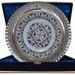 PRT 35 25 Cm Sarı Altın Yaldızlı Lale karanfil Desenli Gümüş Çerçeveli Porselen Çini Tabak