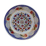 PRT 40 25 Cm Mavi Altın Yaldızlı Lale karanfil Desenli  Porselen Çini Tabak