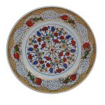 Prt 43 25 Cm Sarı Altın Yaldızlı Lale Karanfil Desenli Porselen Çini Tabak