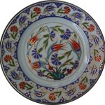 PRT 46 25 Cm Mavi Altın Yaldızlı Lale karanfil Desenli  Porselen Çini Tabak