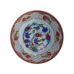 PRT 49 25 Cm Kırmızı Altın Yaldızlı Lale karanfil Desenli  Porselen  Çini Tabak
