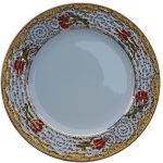 PRT 53 25 Cm Sarı  Altın Yaldızlı Lale karanfil Desenli  Porselen Kaligrafi Çini Tabak