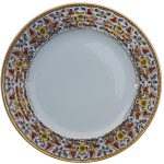 PRT 61 25 Cm Sarı  Altın Yaldızlı Lale karanfil Desenli  Porselen Kaligrafi Çini Tabak