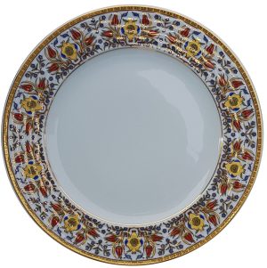 PRT 61 25 Cm Sarı  Altın Yaldızlı Lale karanfil Desenli  Porselen Kaligrafi Çini Tabak