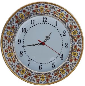 PRT 62 25 Cm Sarı  Altın Yaldızlı Lale karanfil Desenli  Porselen  Çini saat