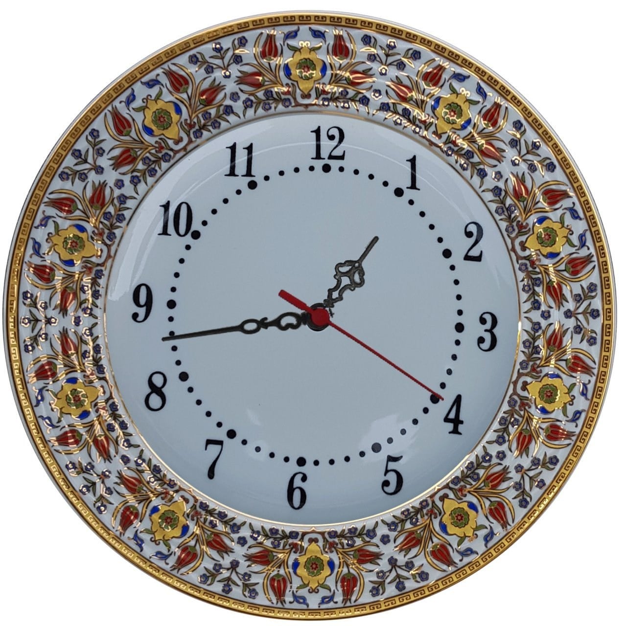 PRT 62 25 Cm Sarı  Altın Yaldızlı Lale karanfil Desenli  Porselen  Çini saat