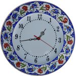 PRT 63 25 Cm Lacivert Altın Yaldızlı Lale karanfil Desenli Porselen Çini saat