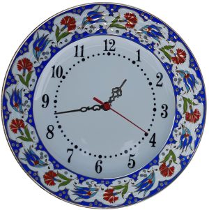 PRT 63 25 Cm Lacivert Altın Yaldızlı Lale karanfil Desenli Porselen Çini saat