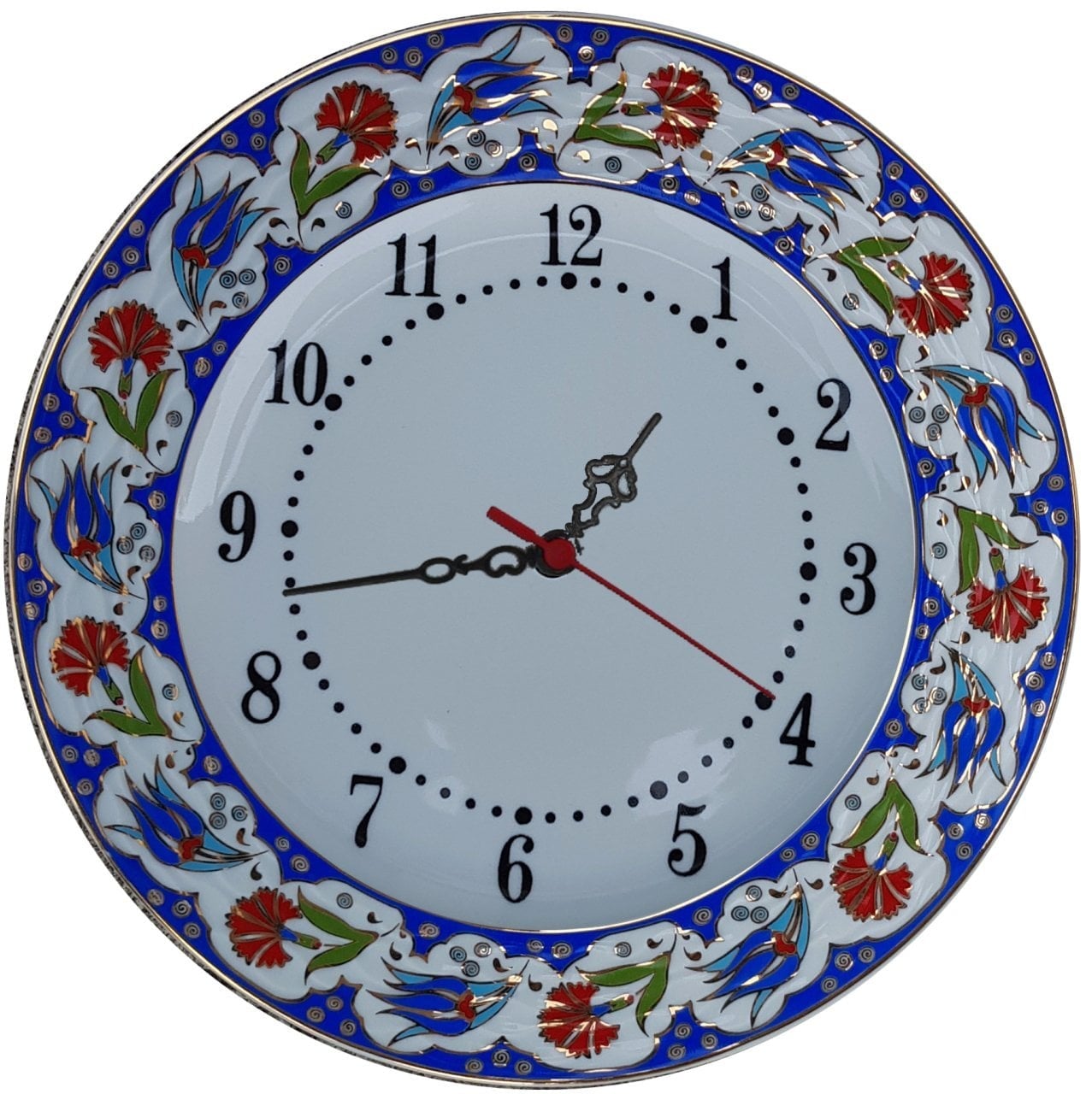 PRT 63 25 Cm Lacivert Altın Yaldızlı Lale karanfil Desenli Porselen Çini saat