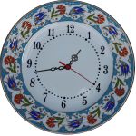PRT 64 25 Cm Mavi Altın Yaldızlı Lale karanfil Desenli Porselen Çini saat