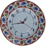 PRT 65 25 Cm Kırmızı Altın Yaldızlı Lale karanfil Desenli Porselen Çini saat
