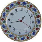 PRT 66 25 Cm Kırmızı Sarı Yaldızlı Lale karanfil Desenli Porselen Çini saat