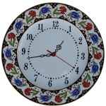 PRT 67 25 Cm Kırmızı Siyah Yaldızlı Lale karanfil Desenli Porselen Çini saat