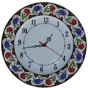 PRT 67 25 Cm Kırmızı Siyah Yaldızlı Lale karanfil Desenli Porselen Çini saat
