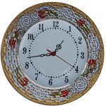 PRT 70 25 Cm Kırmızı Sarı Yaldızlı Lale karanfil Desenli Porselen Çini saat