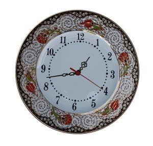 PRT 71 25 Cm Siyah Altın Yaldızlı Lale karanfil Desenli Porselen Çini saat