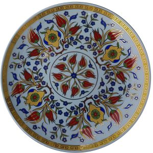 PRT 84 25 Cm Altın Yaldızlı iznik rumi Desenli Porselen Çini Tabak