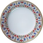PRT 99 25 cm Sarı  Altın yaldızlı  karanfil desenli  porselen Kaligrafi çini tabak