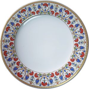 PRT 99 25 cm Sarı  Altın yaldızlı  karanfil desenli  porselen Kaligrafi çini tabak