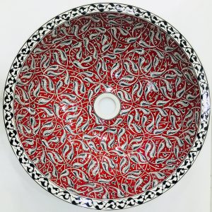 Rumi Desenli El Yapımı Tezgah Üstü Çini Lavabo