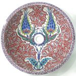 Şahlale Desenli El Yapımı Tezgah Üstü Çini Lavabo