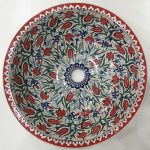 Lale Karanfil Desenli El Yapımı Tezgah Üstü Çini Lavabo