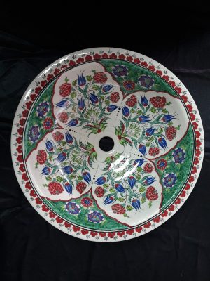 rmada Çini Yeşil Karanfil Desenli El Yapımı Tezgah Üstü Çini Lavabo